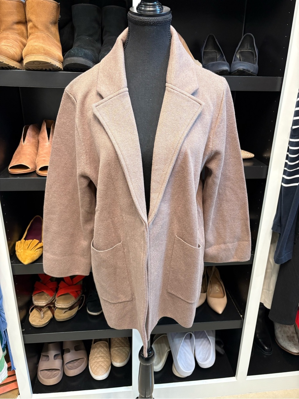 🆕🎉NWT Quince 💯% Organic 🌱Cotton Open-Front Knit Blazer in Heather Brown - Picture 2 of 10